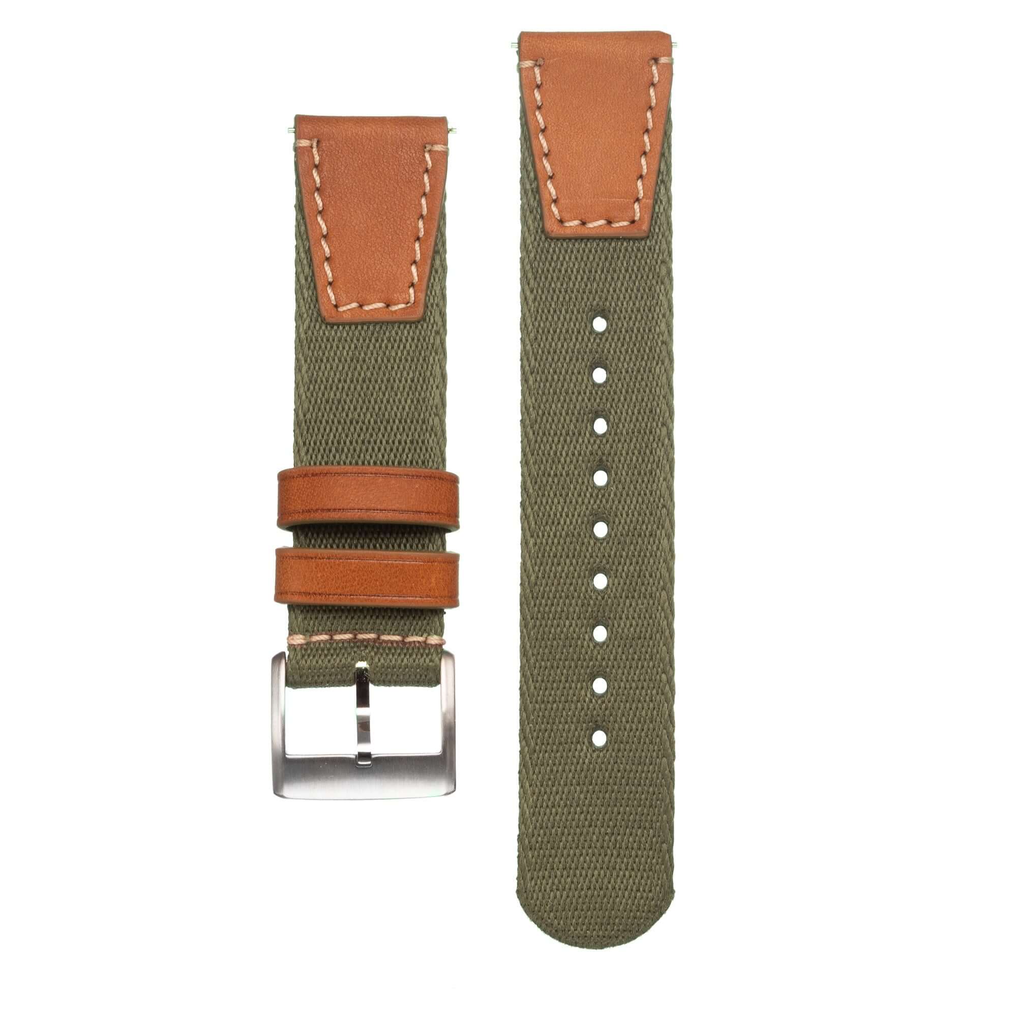 Apple Watch Leather Nylon Military Green Band - Image 6