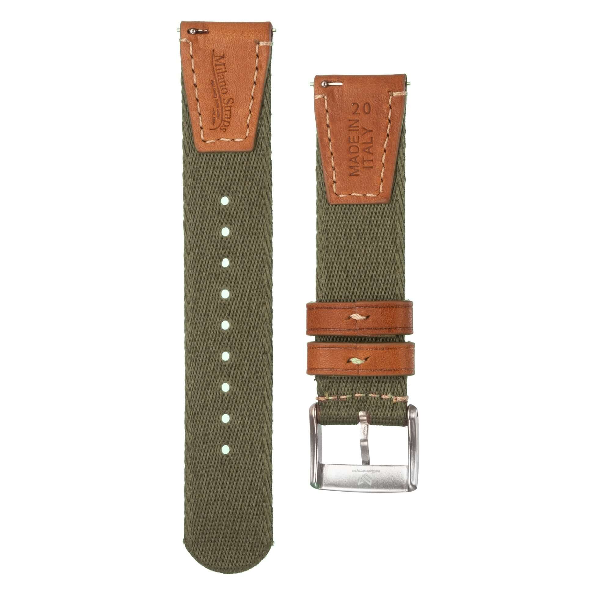 Apple Watch Leather Nylon Military Green Band - Image 8