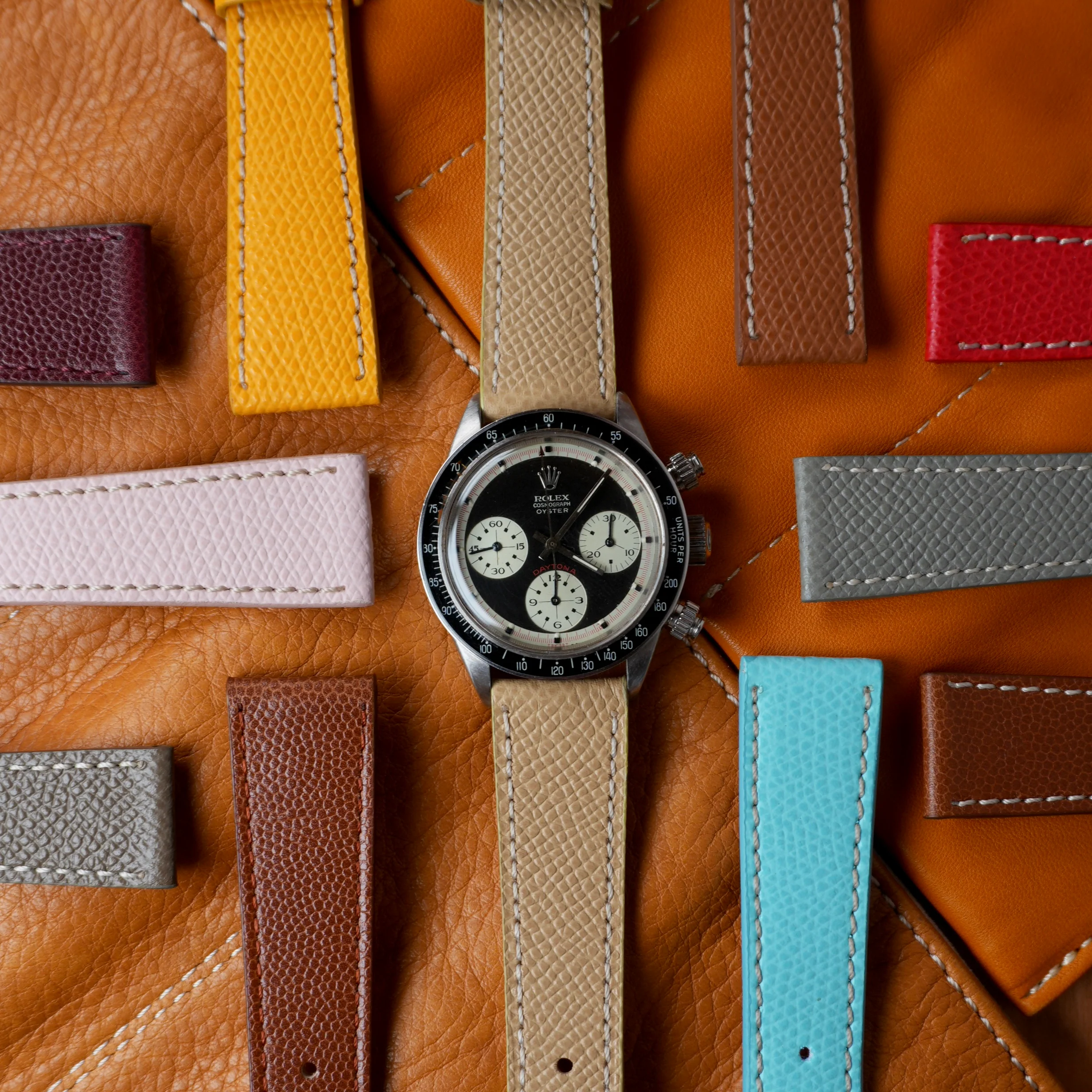 Brown Saffiano Folded Edge White Stitches Watch Strap - Image 6
