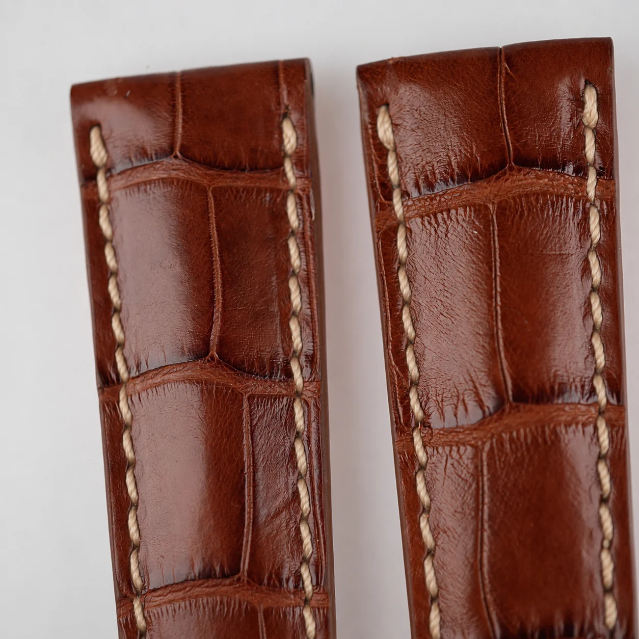 Italian Cognac Brown Alligator Leather Strap for Rolex Daytona | Beige Stitching - Image 2