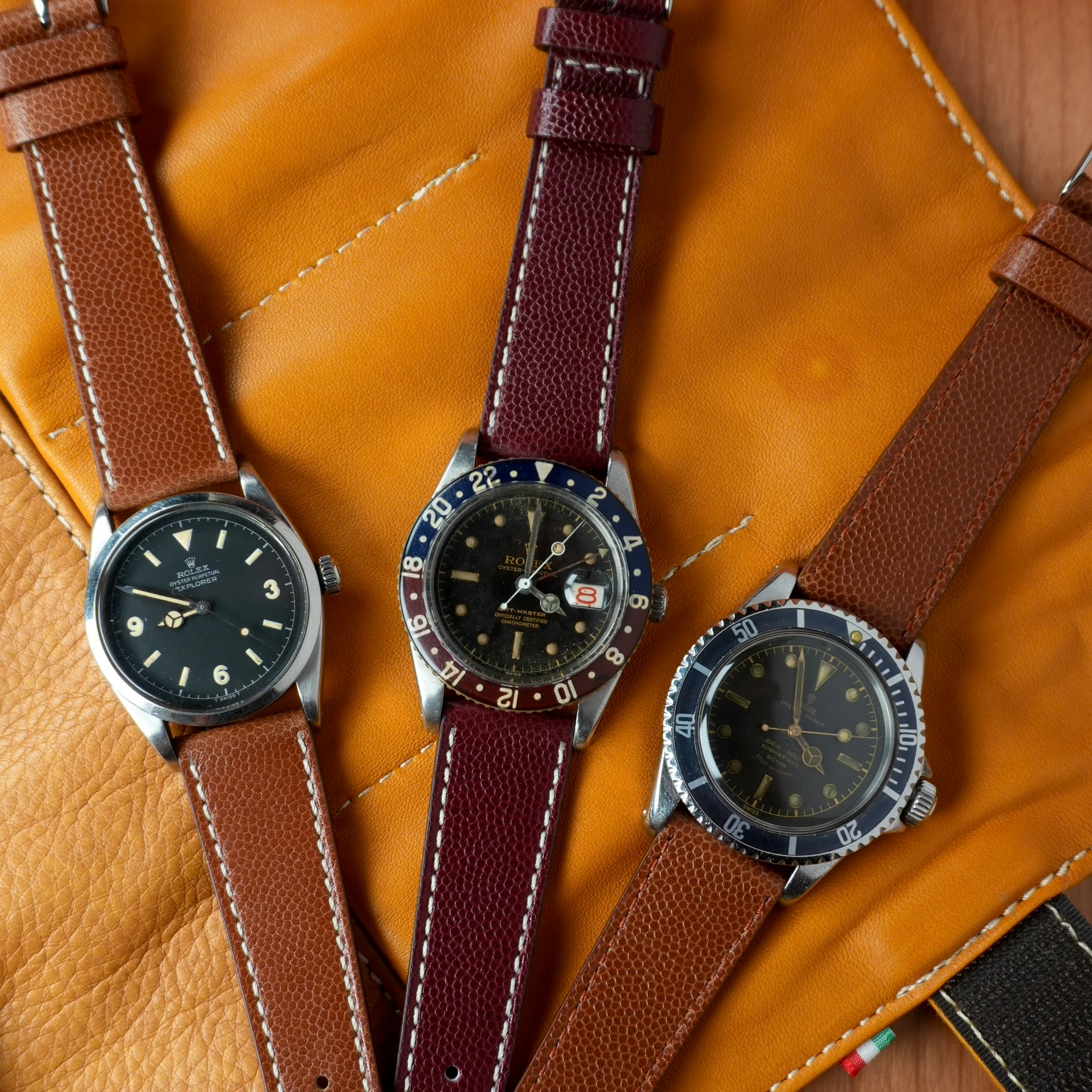 Brown Saffiano Leather Tone Stitching Watch Strap - Image 6