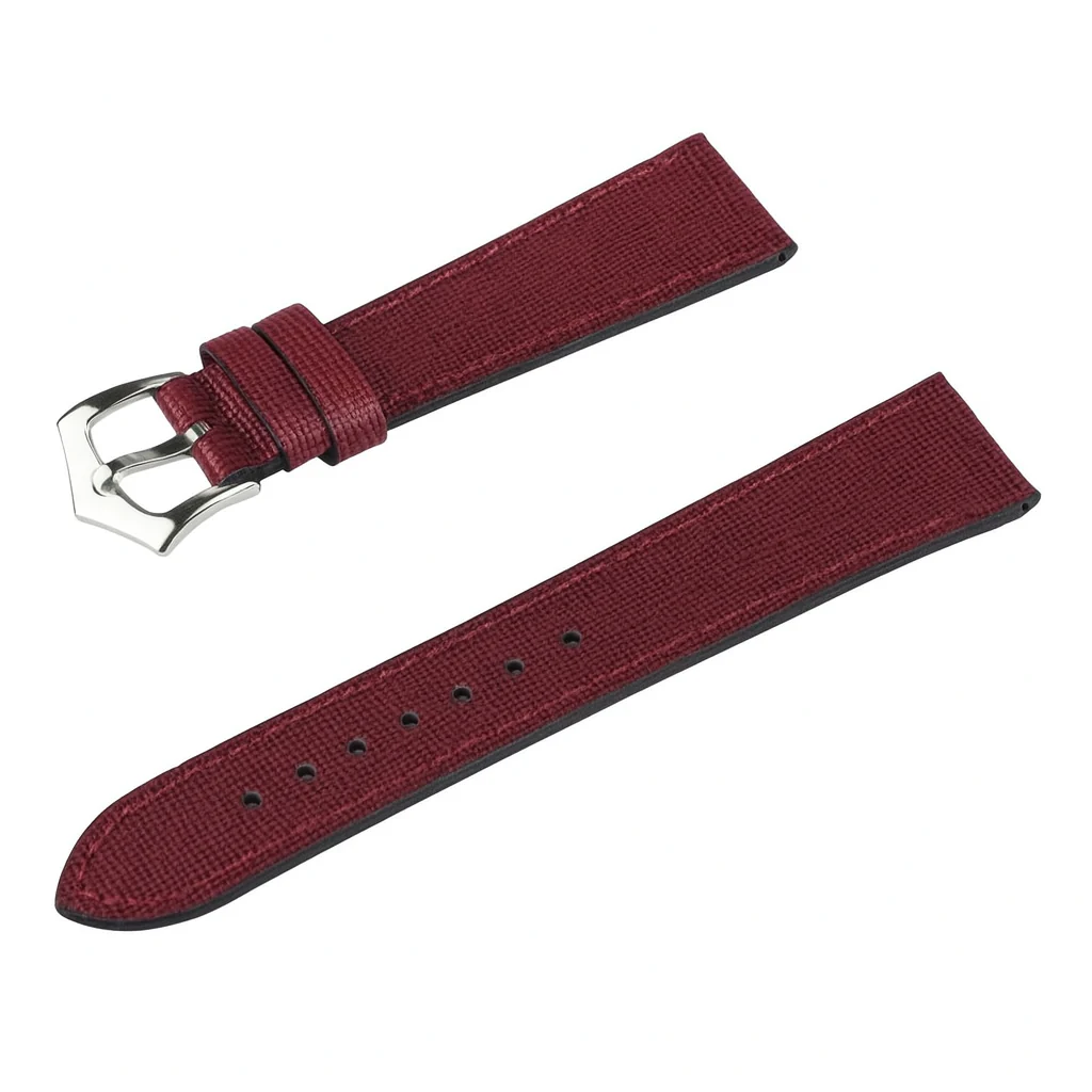 Burgundy Saffiano  Leather Watch Strap - Image 3