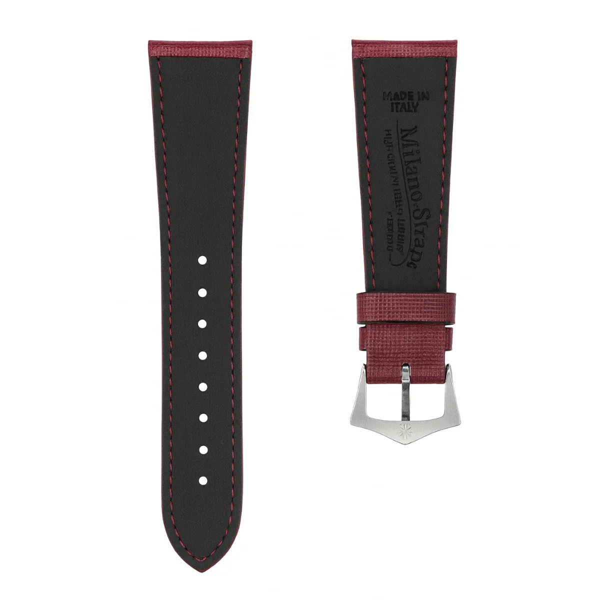Burgundy Saffiano  Leather Watch Strap - Image 4