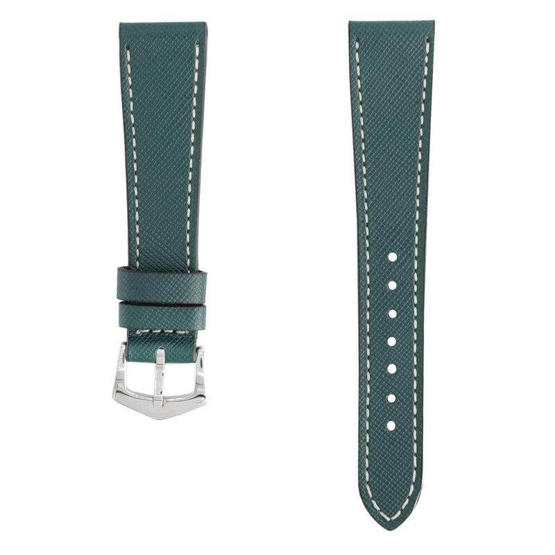 Green Saffiano Leather Ecru Stitches Watch Strap - Image 2