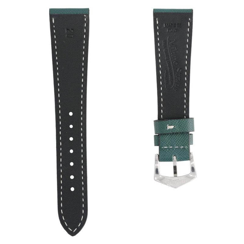 Green Saffiano Leather Ecru Stitches Watch Strap - Image 4