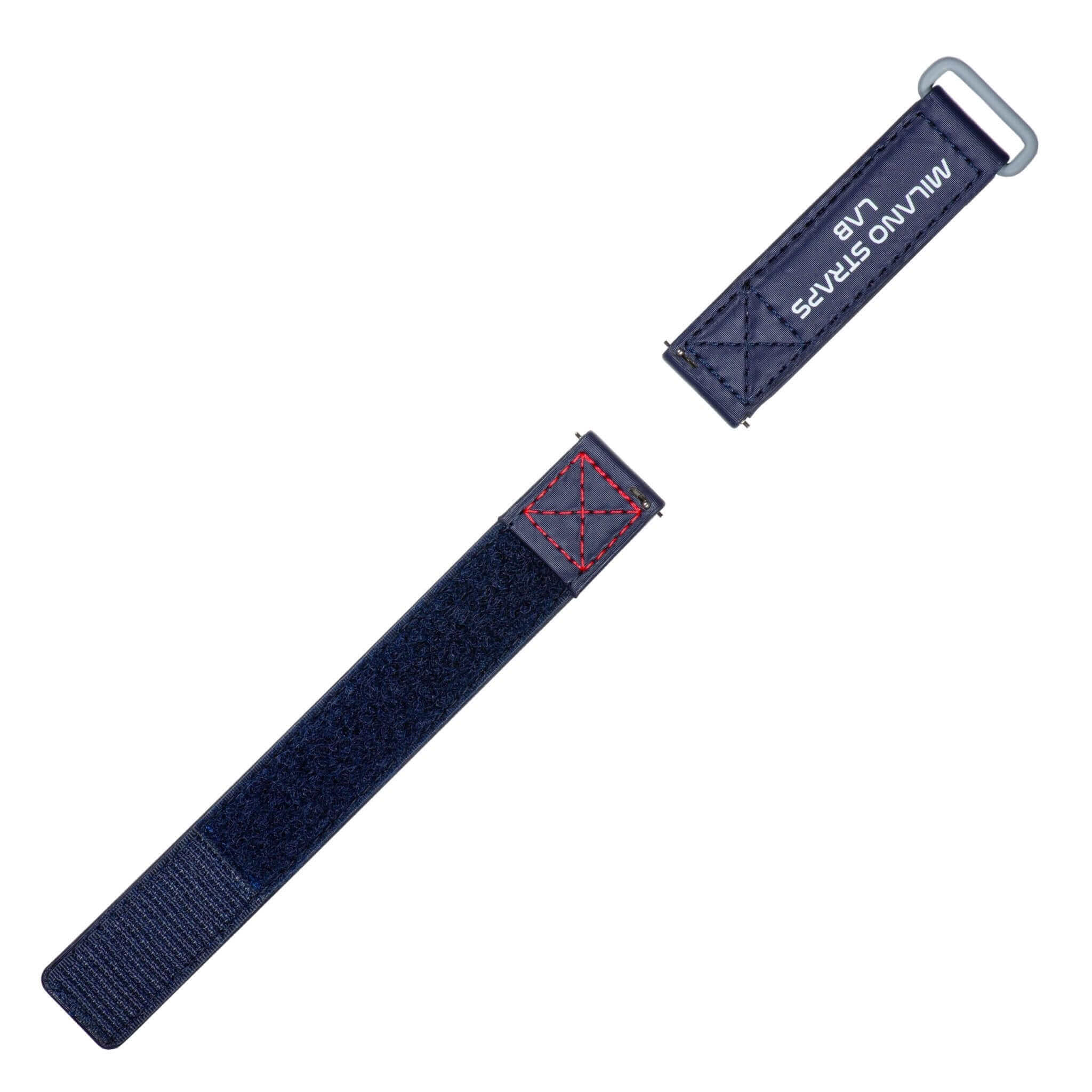 Blue Velcro Watch Band Red Stitches 20mm - Image 3