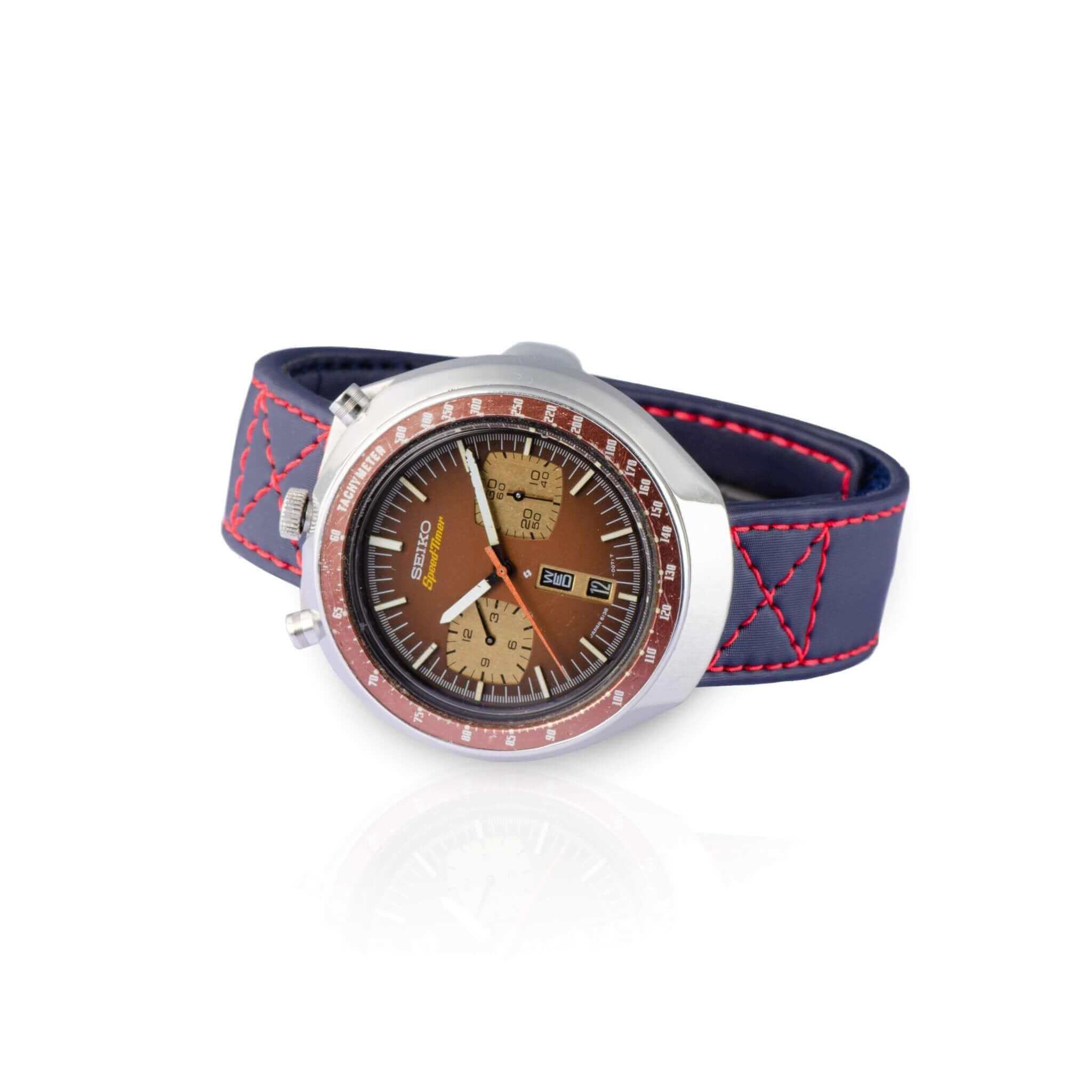 Blue Velcro Watch Band Red Stitches 20mm - Image 5