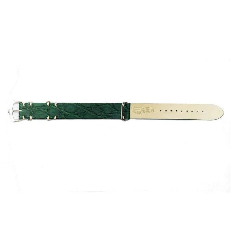 Vintage Green Crocodile Military Watch Strap with Ecru Stitching | Made in Italy - Image 3
