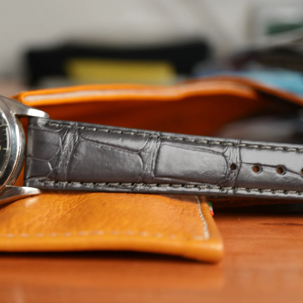 Matt Dark Grey Alligator Watch Strap - Image 4