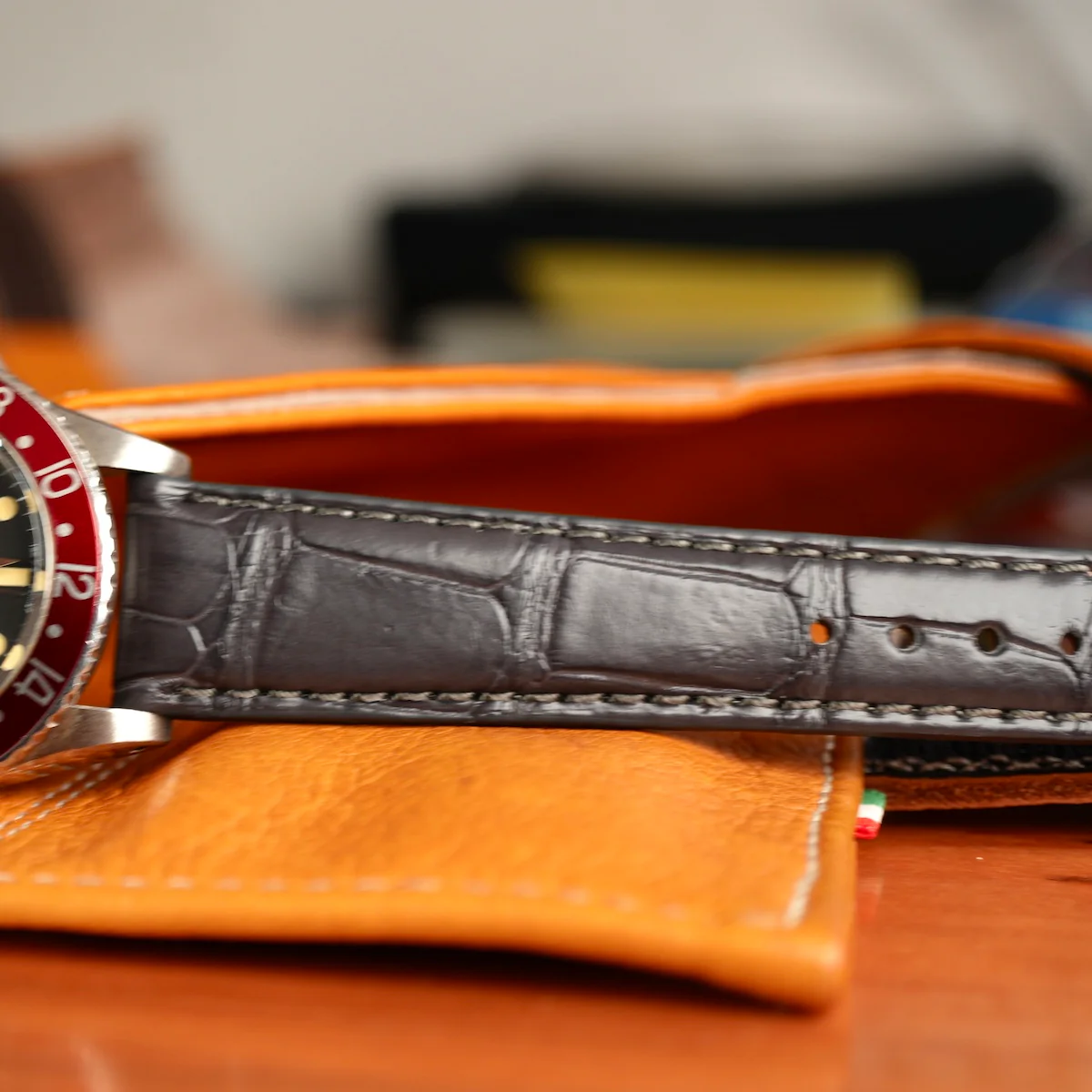 Matt Dark Grey Alligator Watch Strap - Image 6