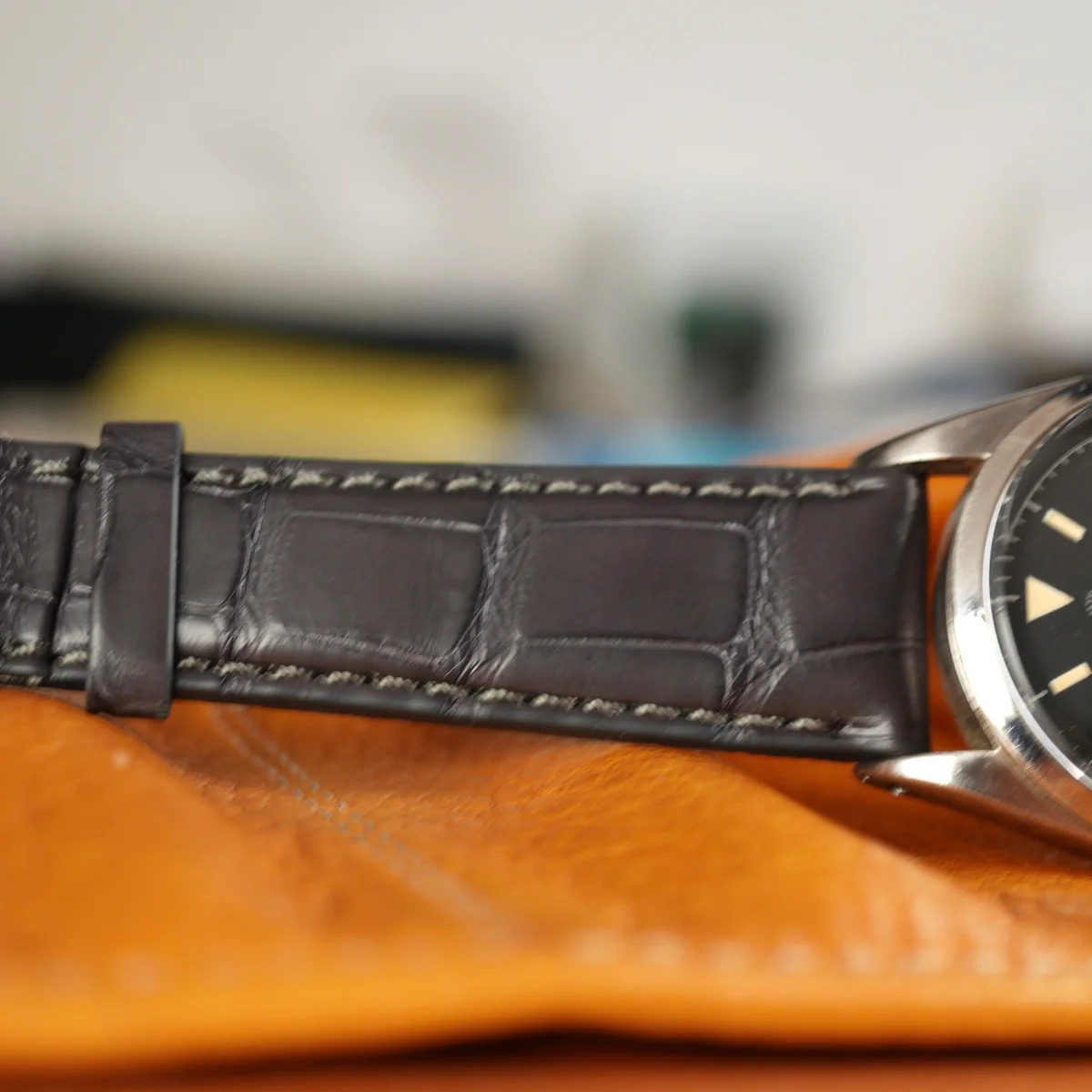 Matt Dark Grey Alligator Watch Strap - Image 8