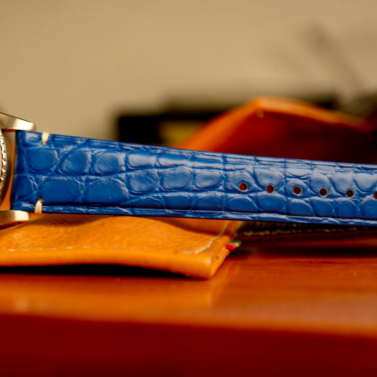 Matt Light Blue Alligator Minimal Stitches Watch Strap - Image 6