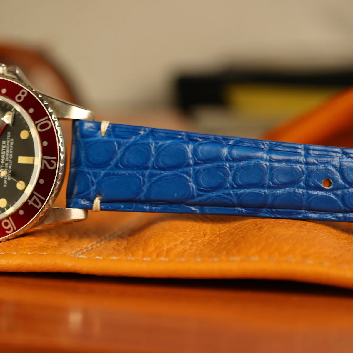 Matt Light Blue Alligator Minimal Stitches Watch Strap - Image 8
