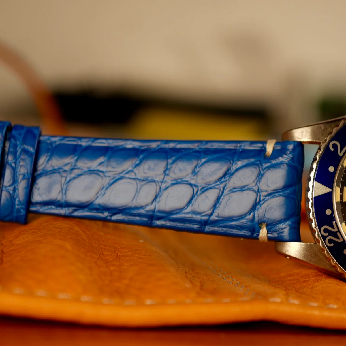Matt Light Blue Alligator Minimal Stitches Watch Strap - Image 9