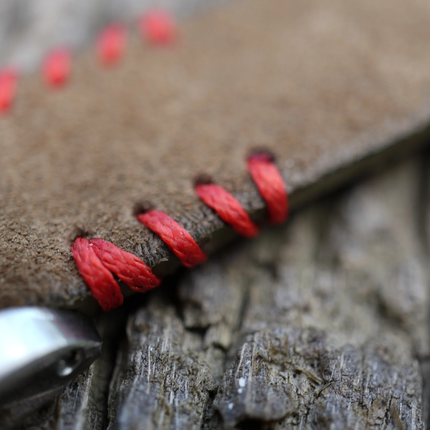 Military Green Suede Vintage Watch Strap Tribal Red Stitches - Image 8