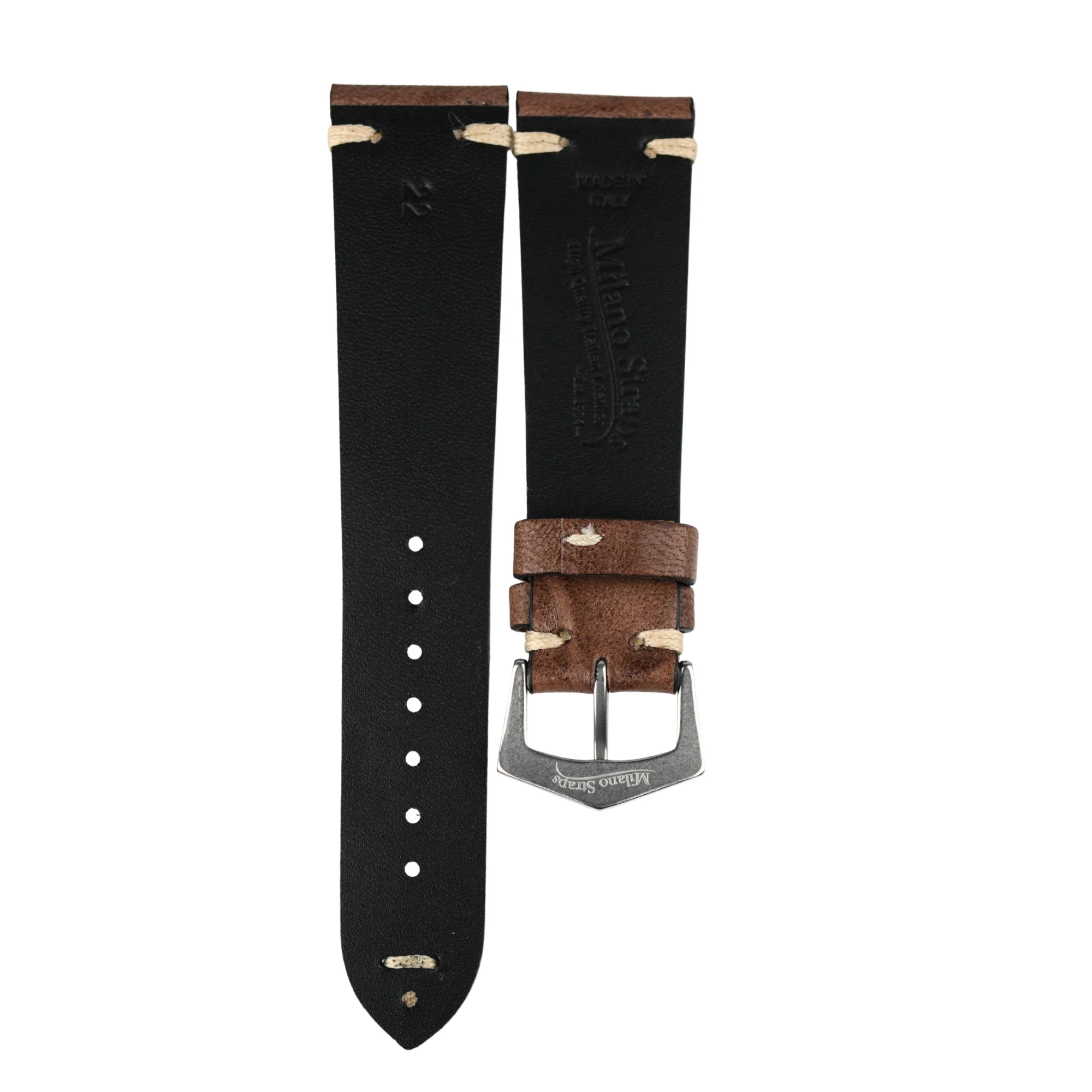 Dark Taupe Hand Brushed Vintage Leather Watch Strap - Image 3