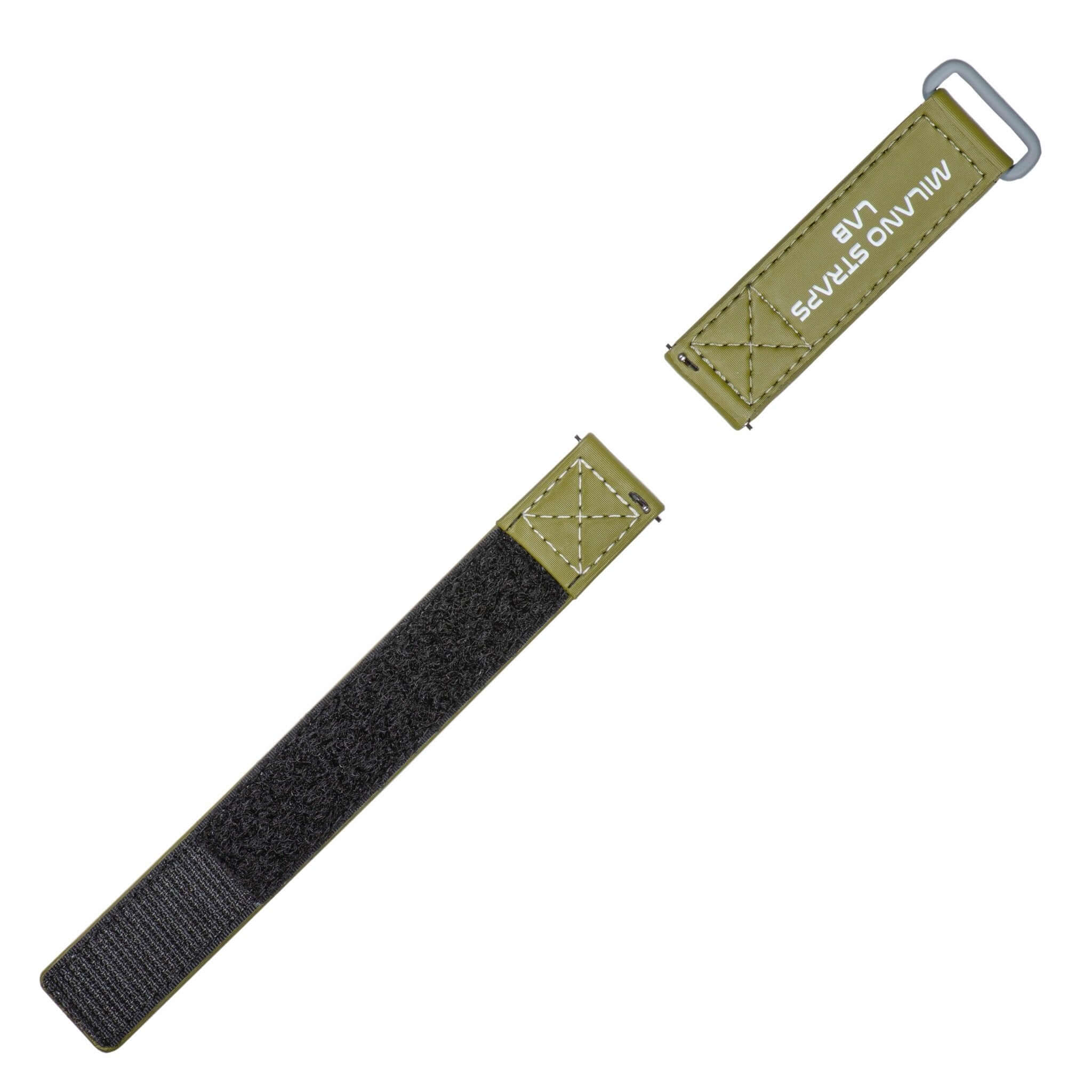 Green Velcro Watch Band Ecru Stitches 20mm - Image 3